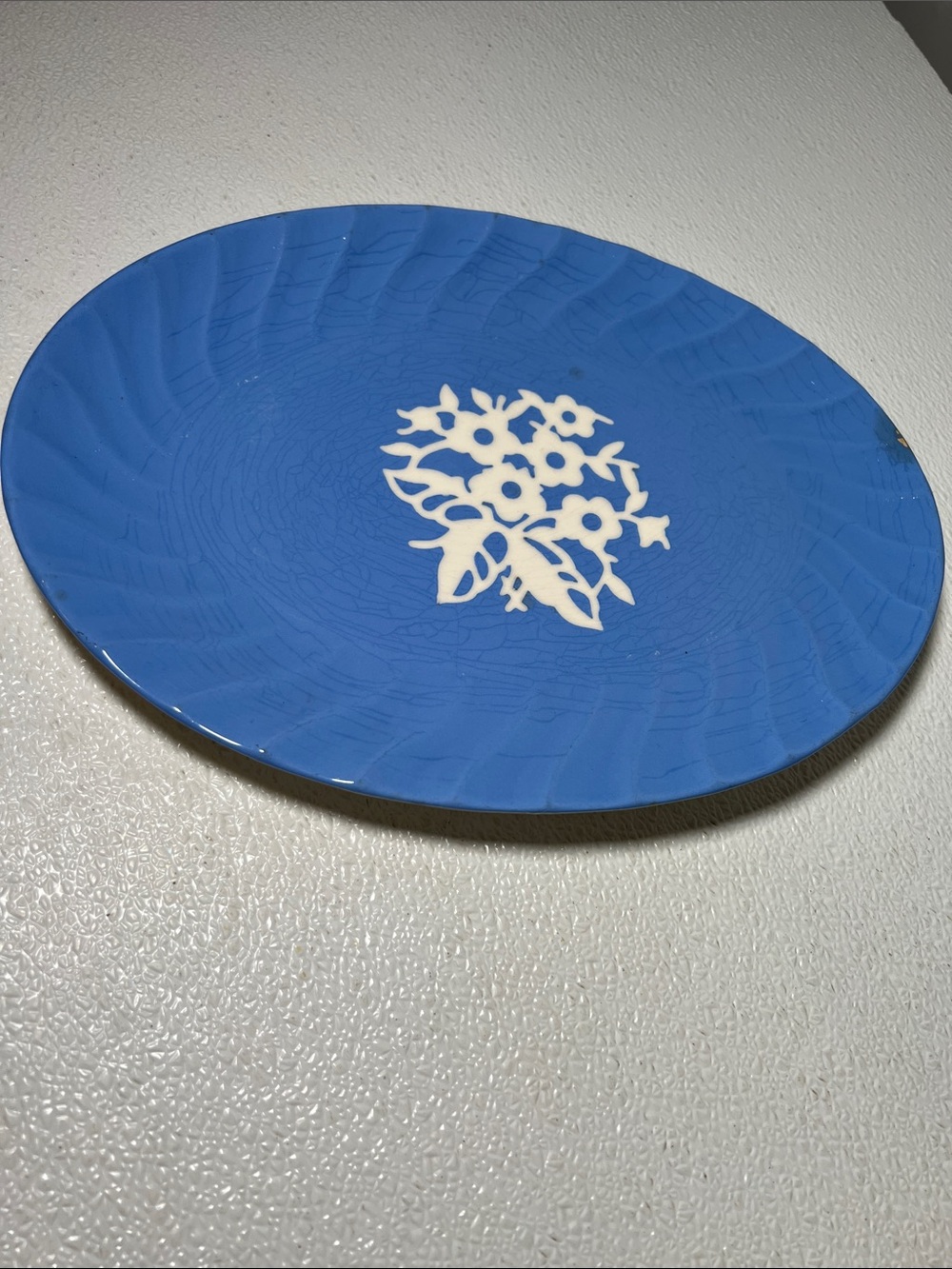 Vintage Harker Pottery USA Large Serving Platter Cameoware Shell Shaped Floral